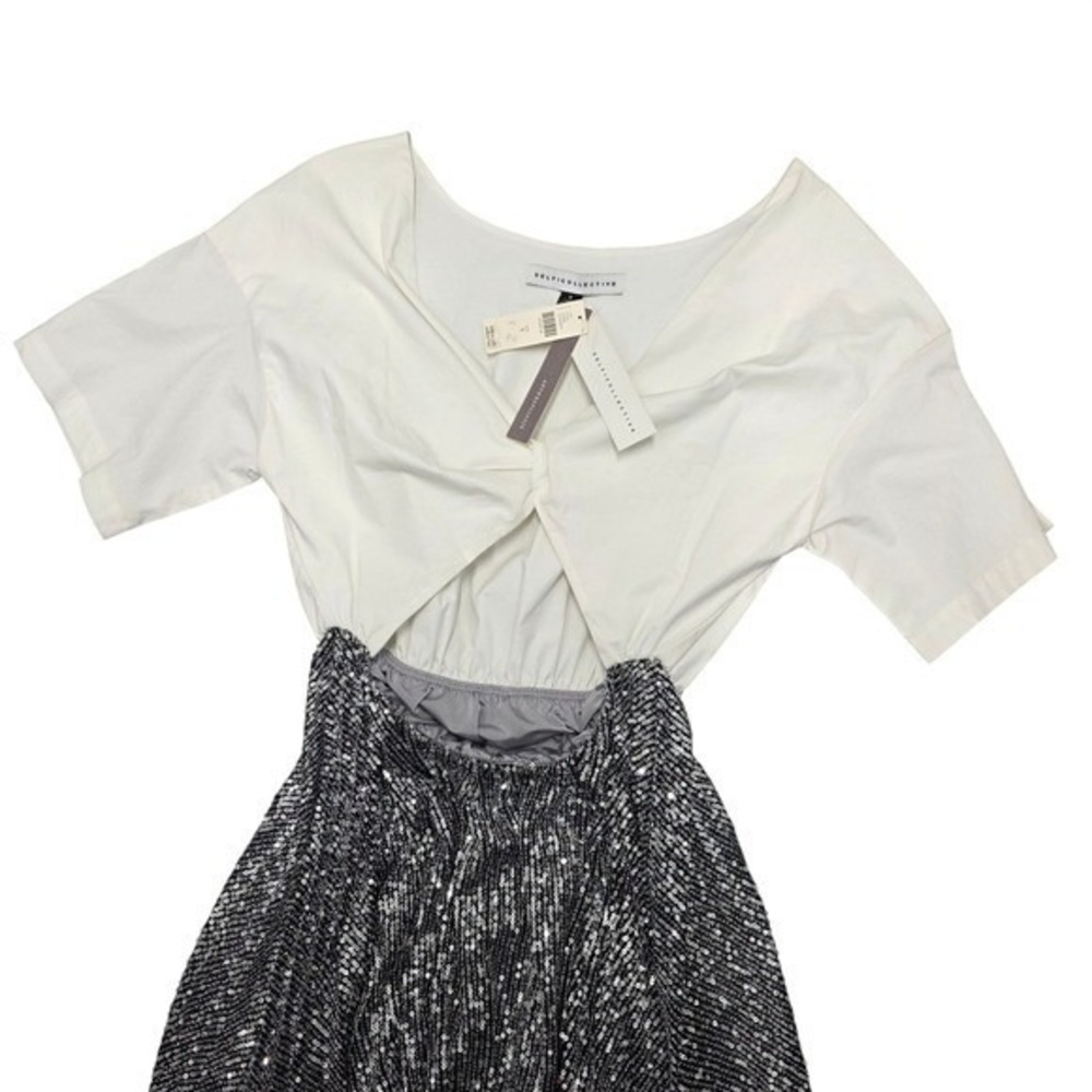 DELFI COLLECTIVE‎ Anthropologie Womens White Top Black Sequin Midi Dress Small - Picture 4 of 9